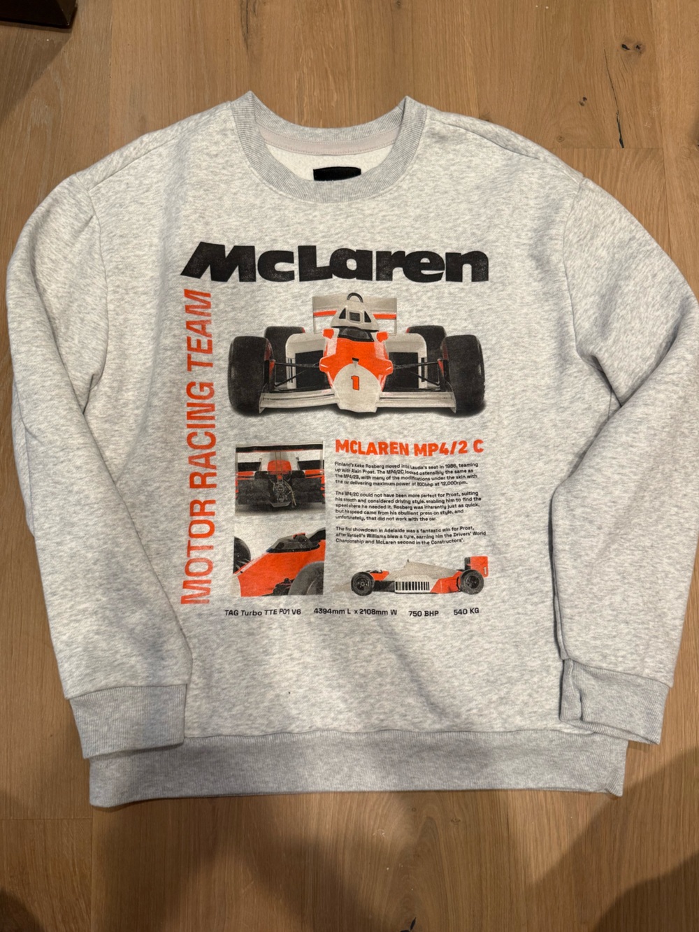 Hollister Gray Crewneck with Black and Orange McLaren Graphic